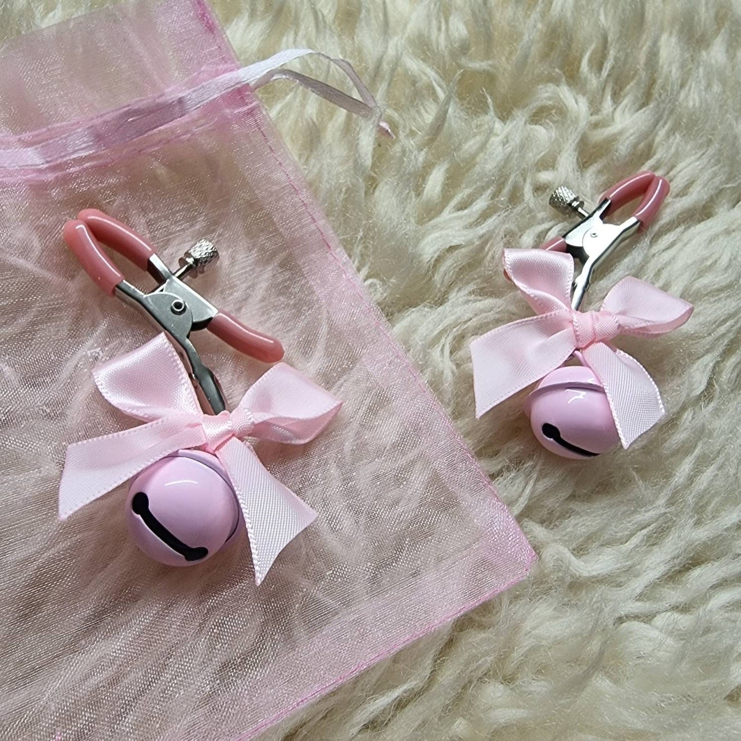 Pink Bow + Bell nipple clamps / kawaii cute bdsm