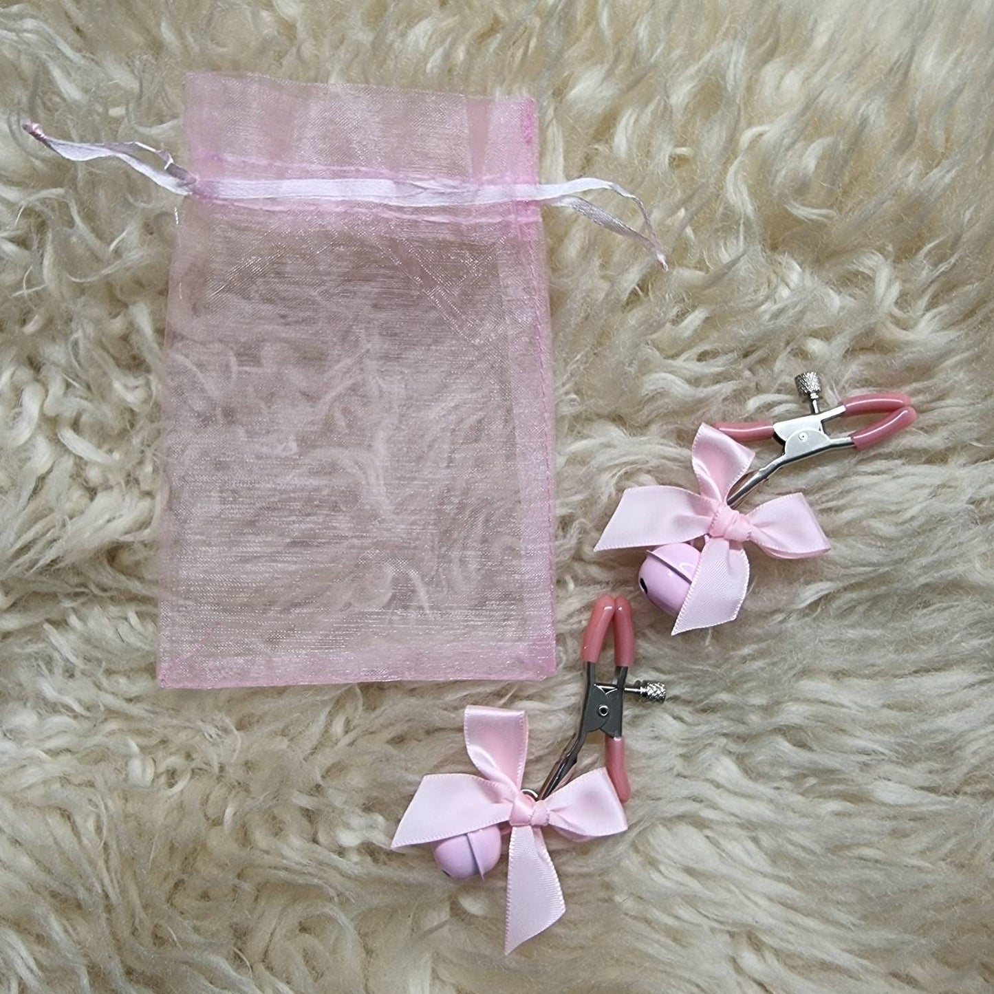 Pink Bow + Bell nipple clamps / kawaii cute bdsm