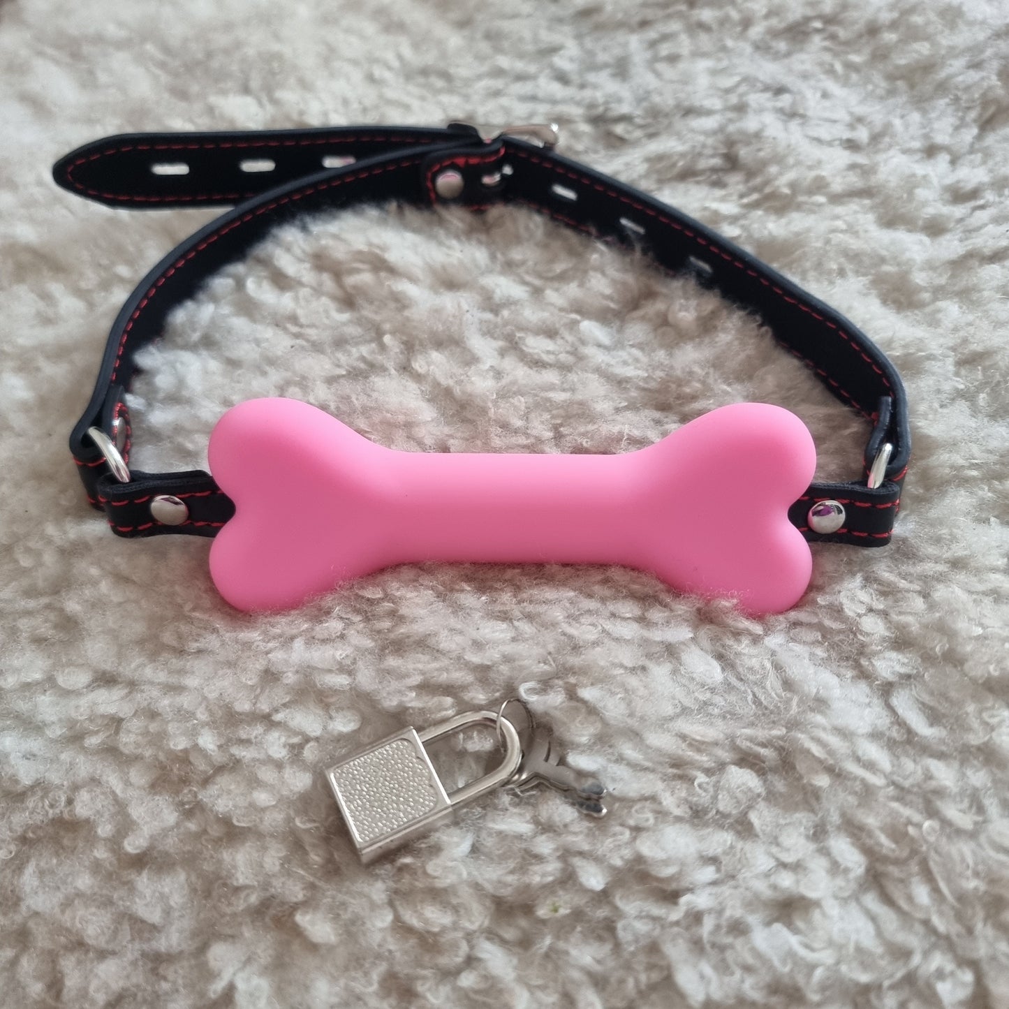 Pink Puppy Bone Gag / pet play, bondage, ball gag, collar, kinky, goth, vegan
