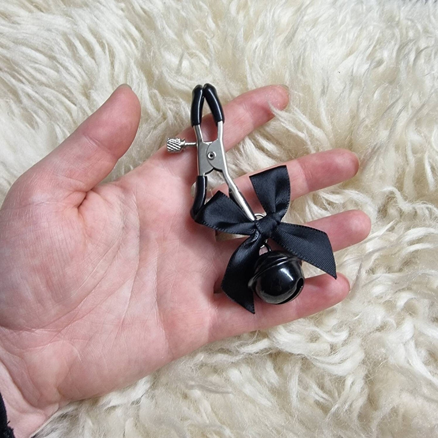 Black Bow + Bell nipple clamps / kawaii cute bdsm