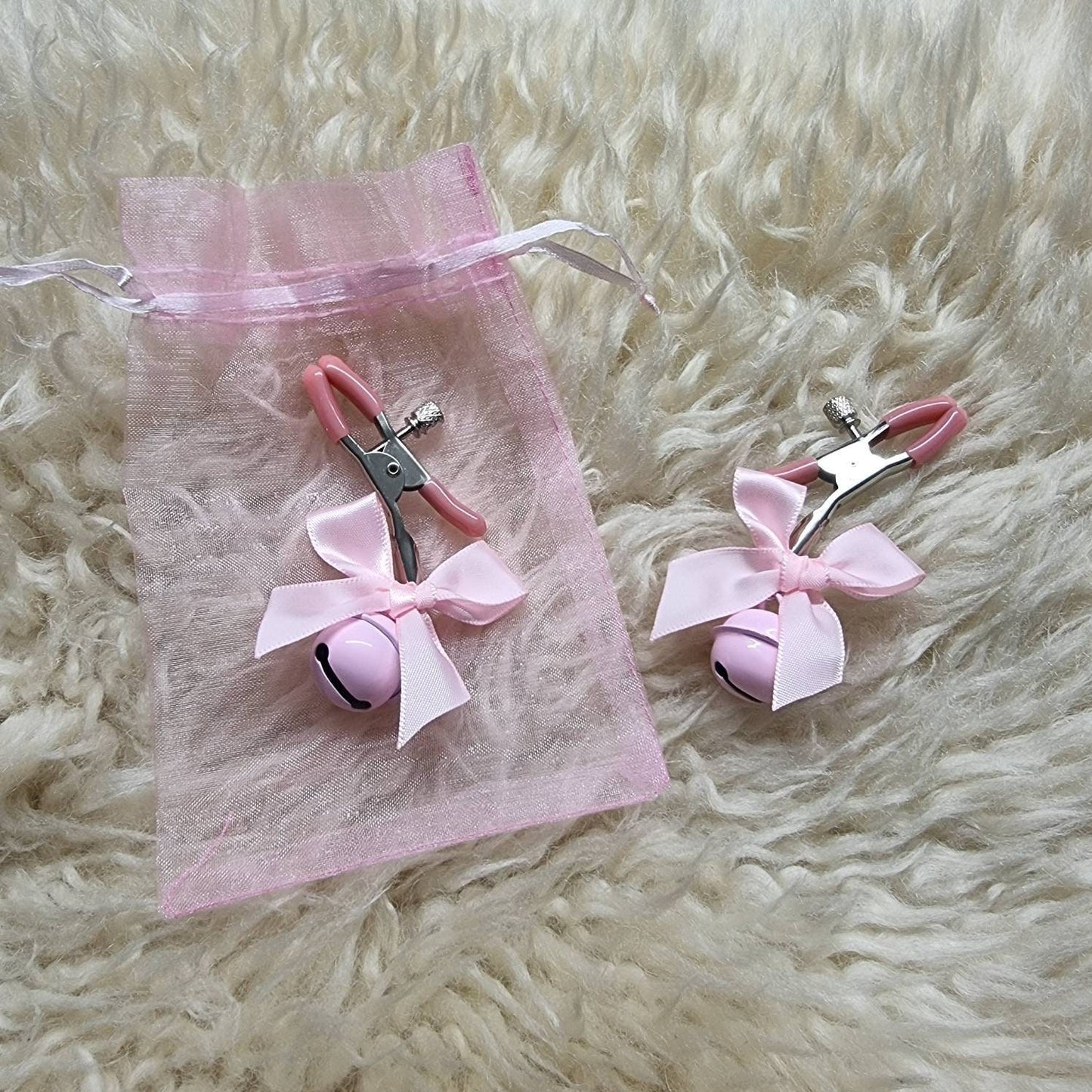 Pink Bow + Bell nipple clamps / kawaii cute bdsm