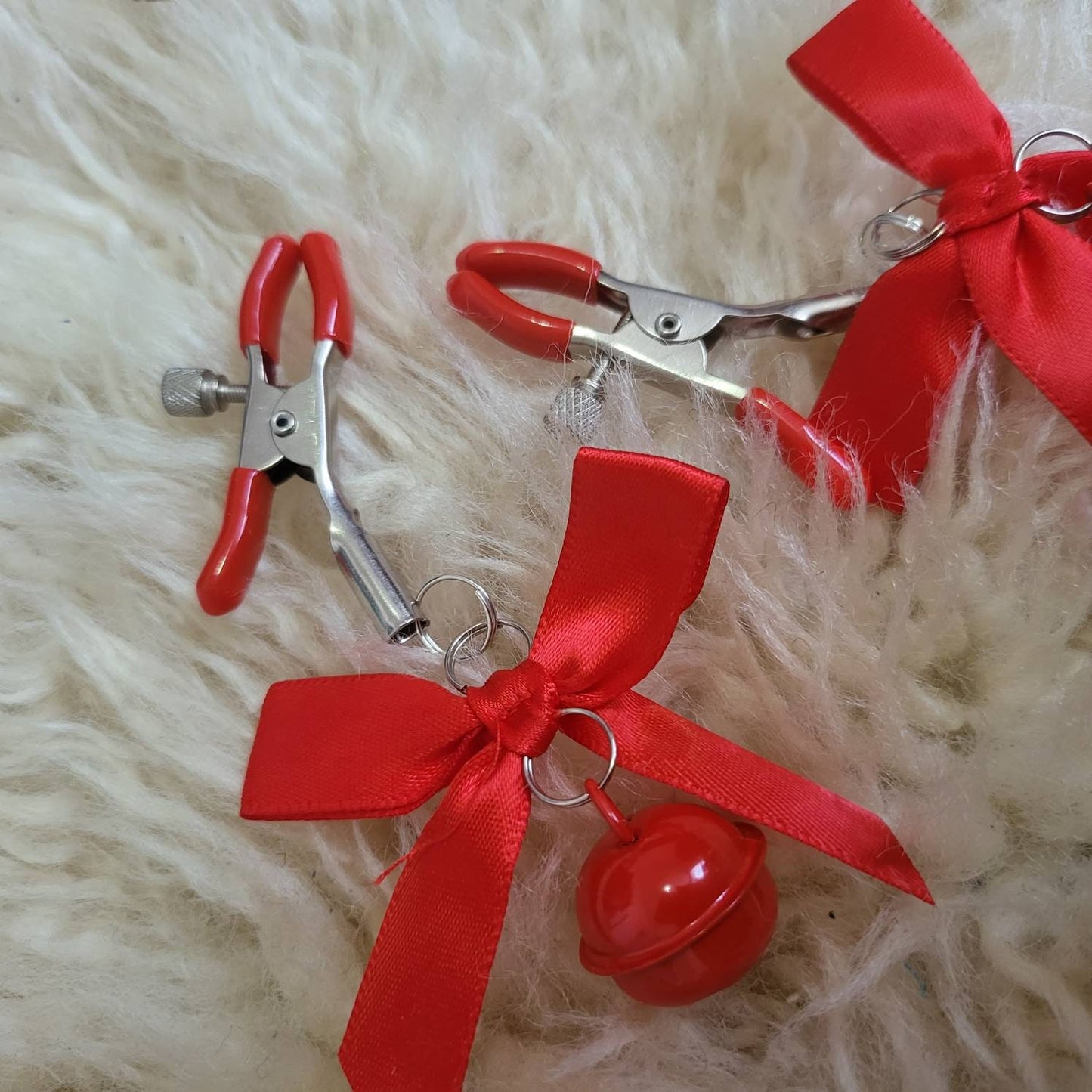 Red Bow + Bell nipple clamps / kawaii cute bdsm